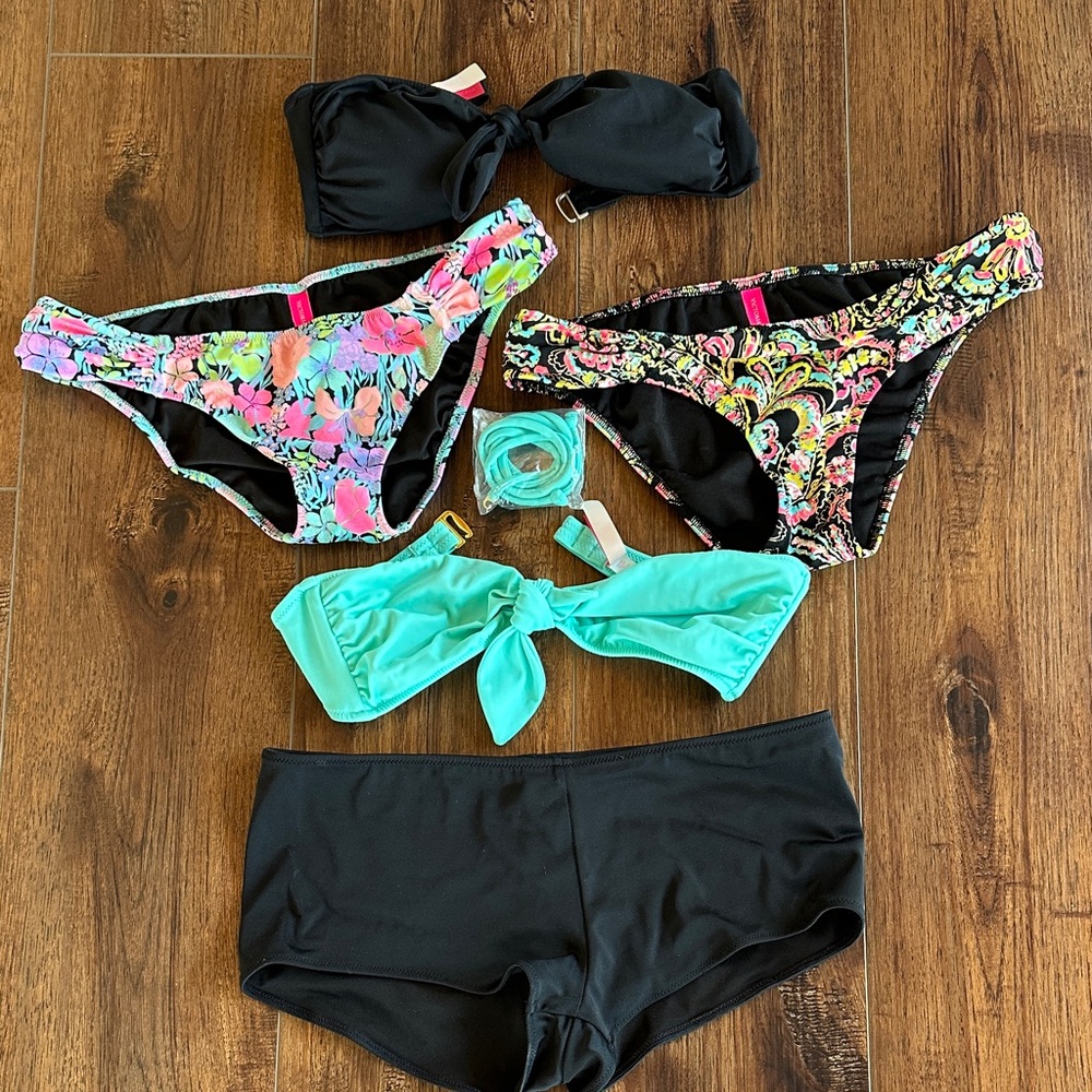 Victoria's Secret 2000 era Black, Multicolor Floral Mix Bikini Set
